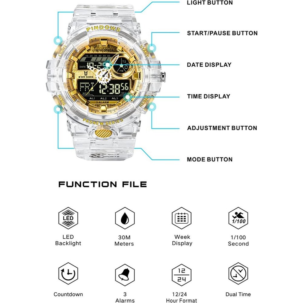 New Men Digital Watch for Men Watch Sports Watch Large Digital Analog Du… - Picture 4 of 13